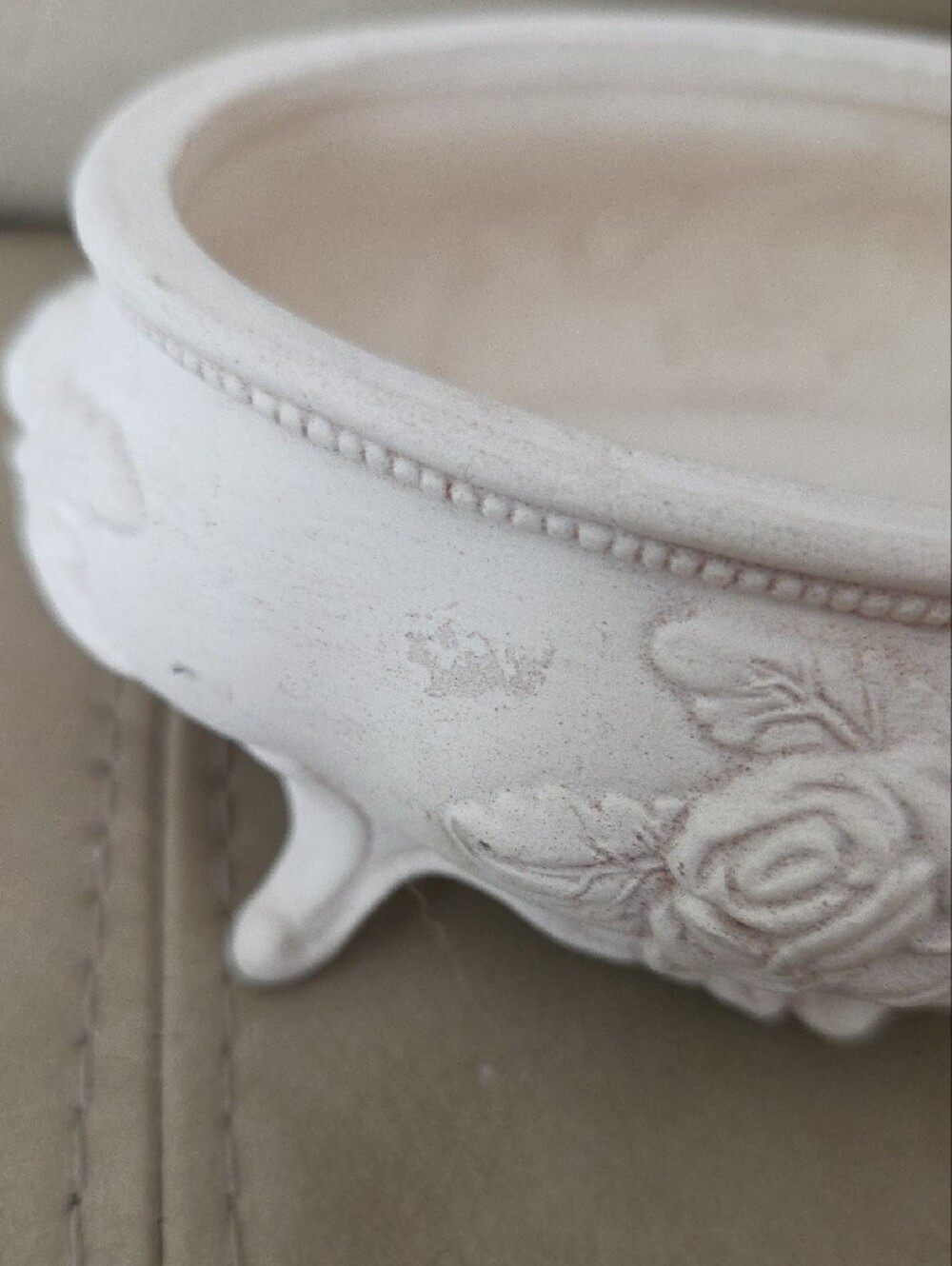 Ornate Floral Decorative Trinket Box in Off White Handcrafted In Canada - Picture 7 of 13